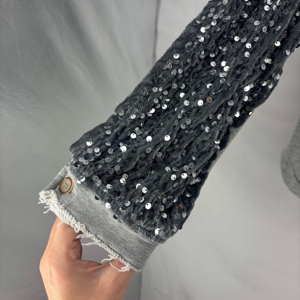 Umgee Gray Sequin Trim Button Front Jacket Sweats… - image 6